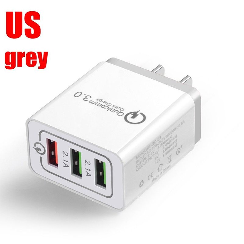 30W QC 3.0 Fast Quick Charger 3 Port USB Hub Wall Charger Adapter gray_U.S. regulations