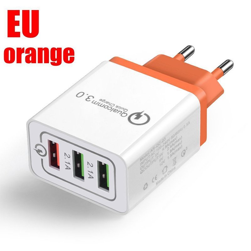 30W QC 3.0 Fast Quick Charger 3 Port USB Hub Wall Charger Adapter Orange_European regulations