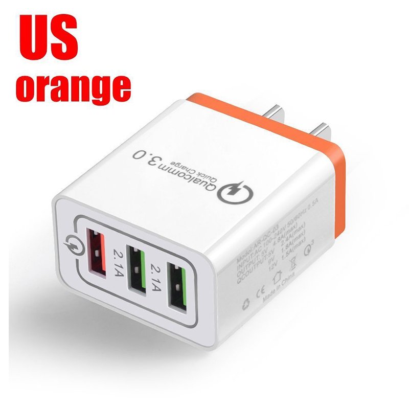 30W QC 3.0 Fast Quick Charger 3 Port USB Hub Wall Charger Adapter Orange_U.S. regulations