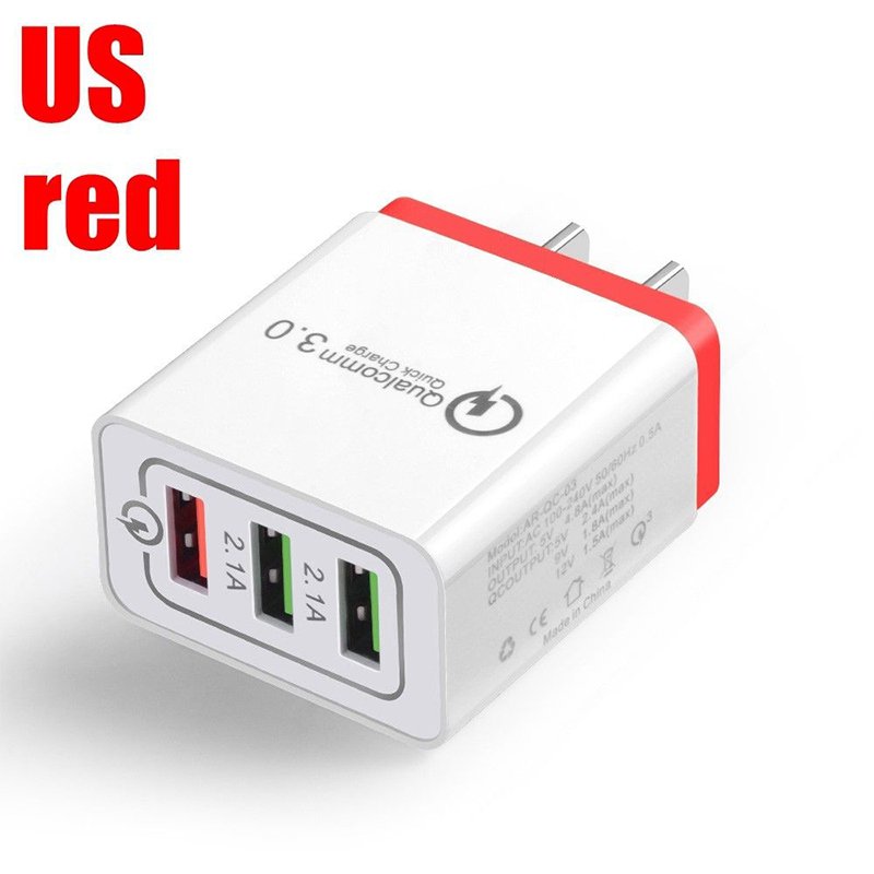 30W QC 3.0 Fast Quick Charger 3 Port USB Hub Wall Charger Adapter red_U.S. regulations