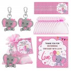 30pcs Keyring Set Including Elephant Keychains Organza Drawstring Bags Thank You Tags Baby Shower Favors Guests Return Gifts pink