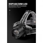 30w Xhp160 Led Headlamp 170 Degree Adjustable Telescopic Zoom Type c Rechargeable Head Lights With Led Battery Indicator   without battery 