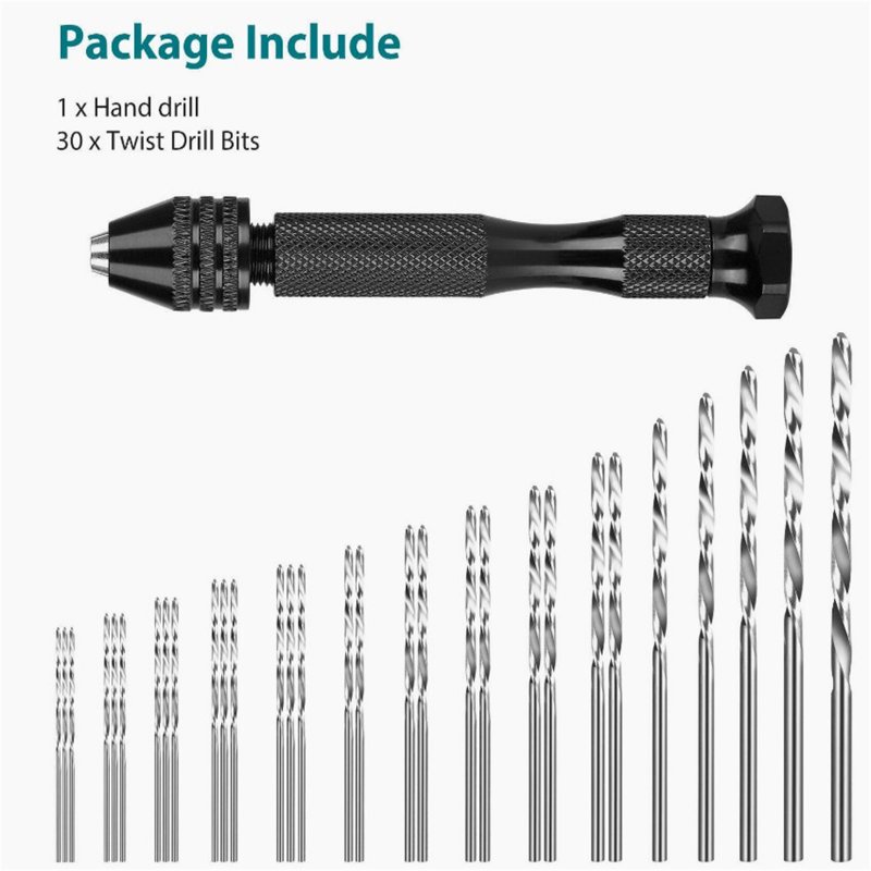 31 Pieces Hand Drill Bits Set Pin Vise Hand Drill With 30pcs Mini Drill Bits For DIY Jewelry Wood Resin PVC Plastic 31pcs