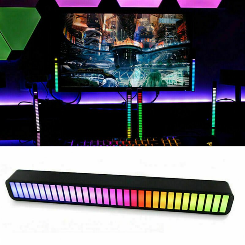 32 Led RGB Sound  Control  Light Voice Activated Pickup Music Rhythm Light Sound Reactive Led Light Bar D08 black