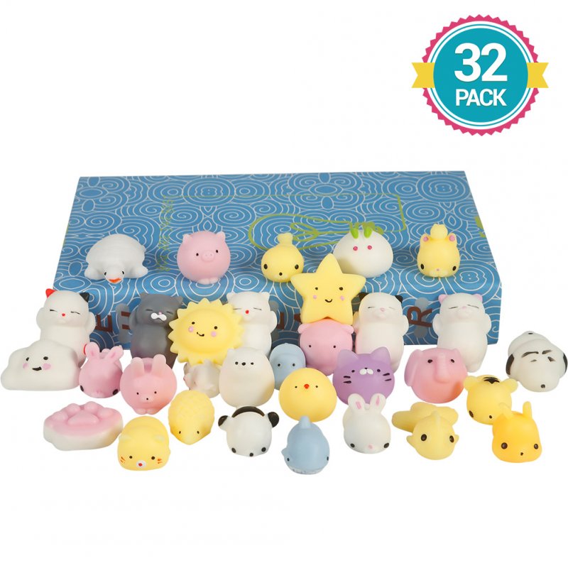 32Pcs/Set Mini Mochi Squishy Animals Panda Cat Stress Reliever Anxiety Toy for Children Adults