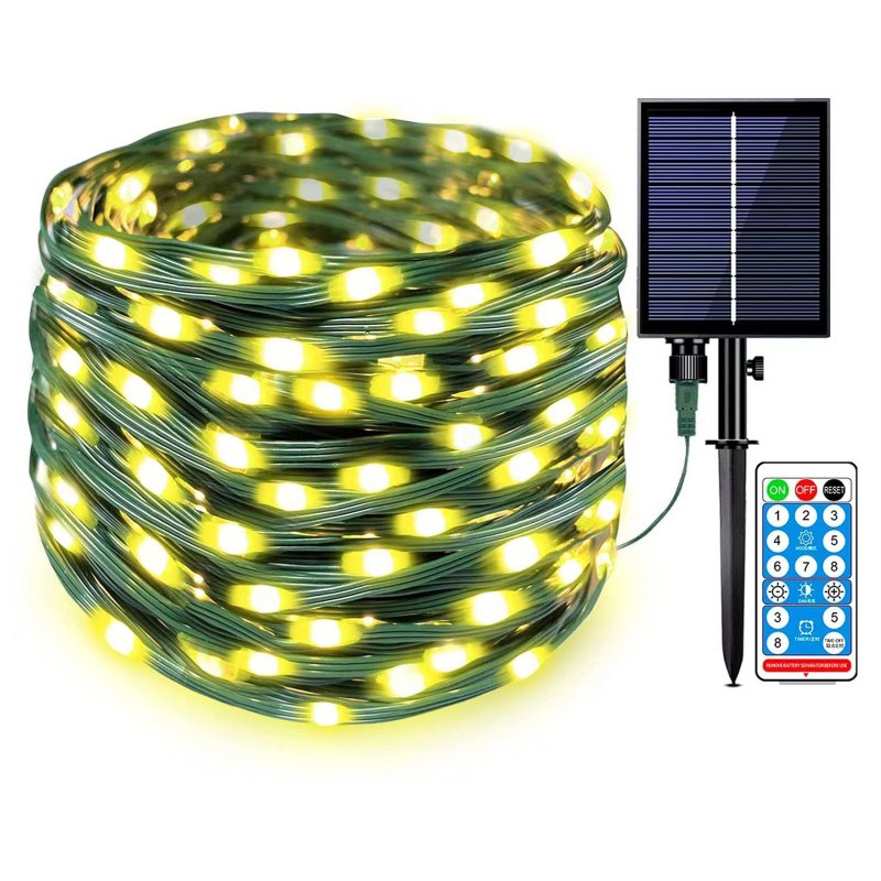 330ft Solar Led Rope Lamps Outdoor Ip67 Waterproof String Light with RC