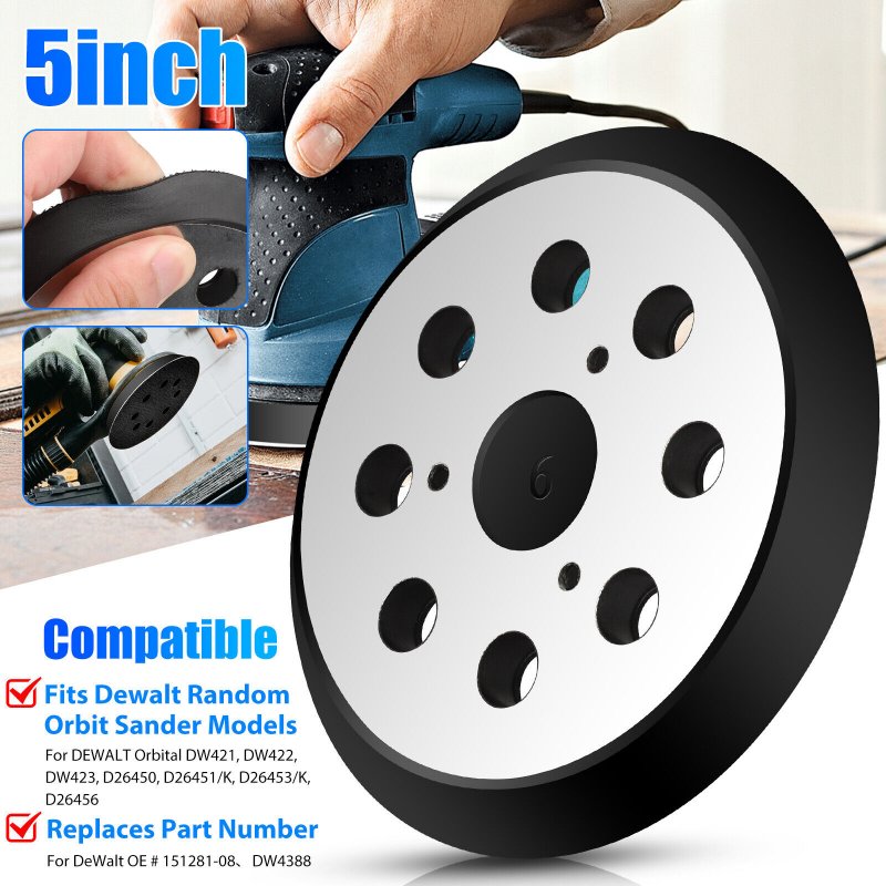 5 Inch 8 Hole Hook Loop Sander Pad Compatible For DW4388 DW423 Porter Cable 382 390K 151281-08 Replaces 