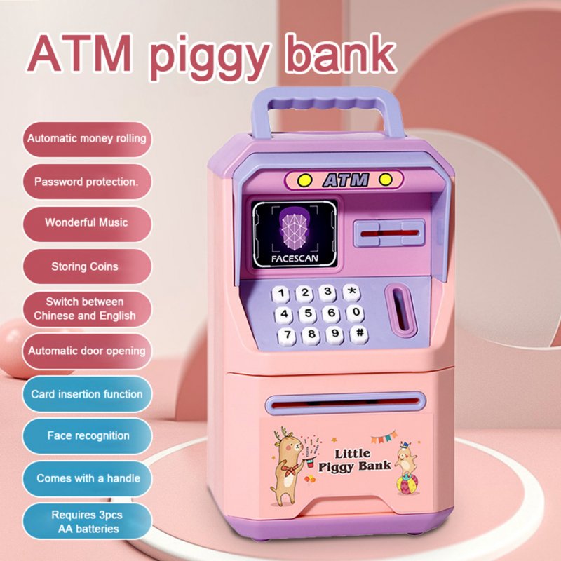 Intelligence Piggy Bank Simulation Facial Recognition Password ATM Machine With Handle Coins Cash Saving Box Toy For Kids Gifts blue No battery