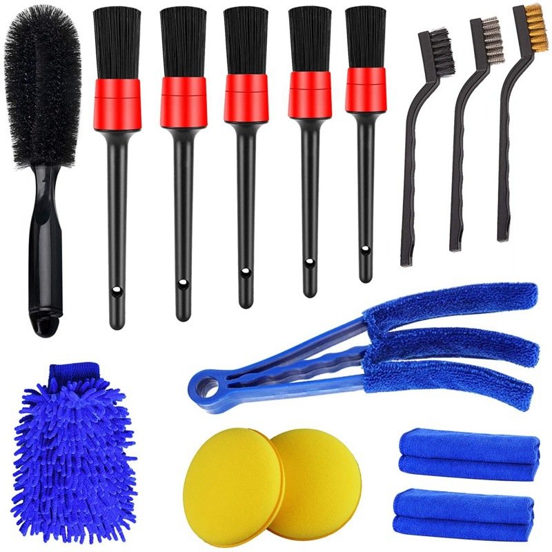 15Pcs Car Detailing Brushes Kit Auto Detailing Brushes Set For Interior Exterior Leather Air Vents Engine Dashboard 