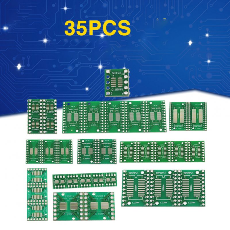 35 pcs 7 Kinds Pcb Board Kits Smd To In-line Ic Adapter Converter Plate