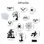 35Pcs Witch Spiders Bats Wall Stickers Wallpaper With Rope Halloween Hanging Ornaments For Party Decoration black