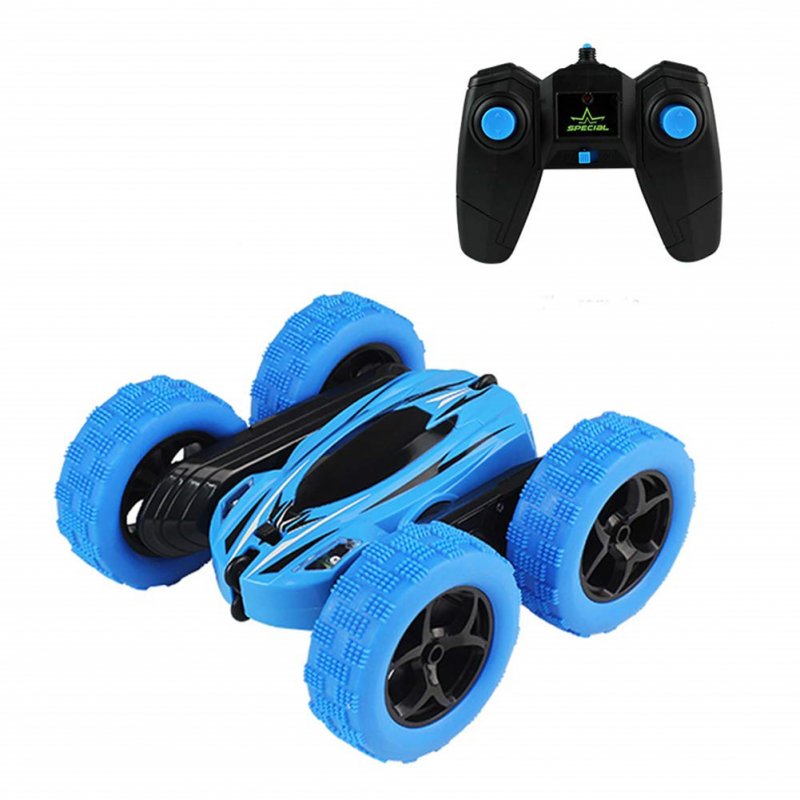 360 Degrees Rotating Double Sided RC Stunt Car with Light 1:24 Modeling Toy for Kids blue