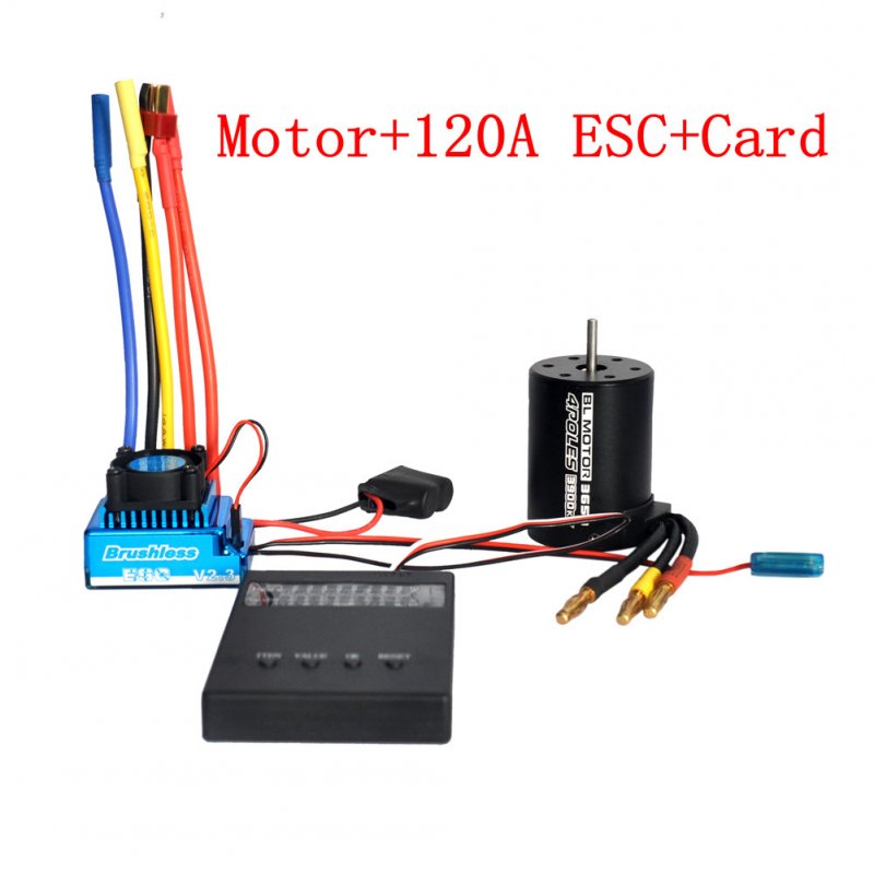 3650 3900KV Brushless Motor & Waterproof 45A 60A 80A 120A Brushless ESC with Program Car Combo for 1/8 1/10 1/12 RC Car RC Boat Part 120A ESC combination