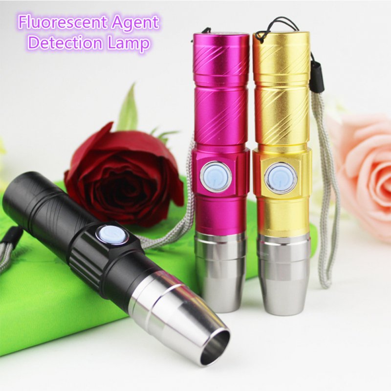 365NM USB Fluorescent Agent Detection Lamp Purple-light Torch Jade Paper Currency Detection Light black