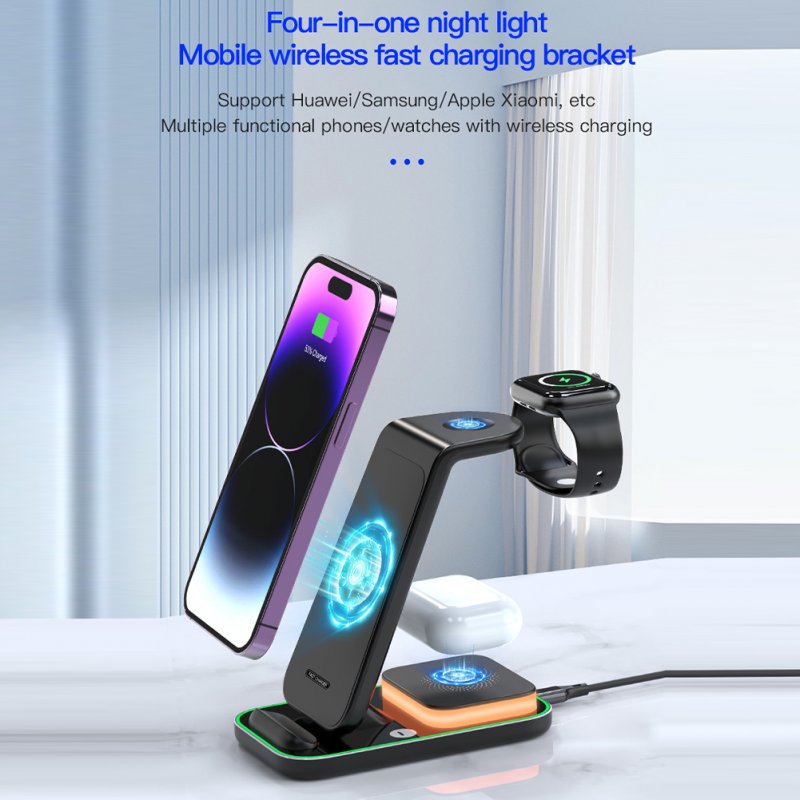 Wireless Charging Stand Wireless Charger with Night Light for Headphones Watch Mobile Phone 