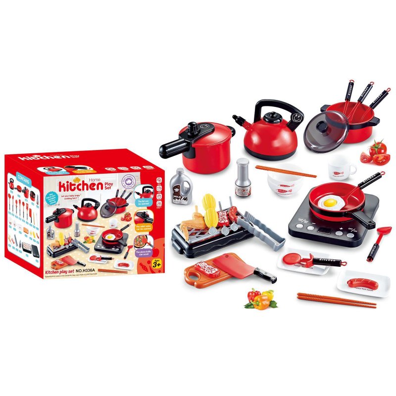 36pcs/50pcs Play Kitchen Accessories Toy With Light Music Play Food Sets Pretend Play Kitchen Kits For Girls Boys Gifts 36-piece set red
