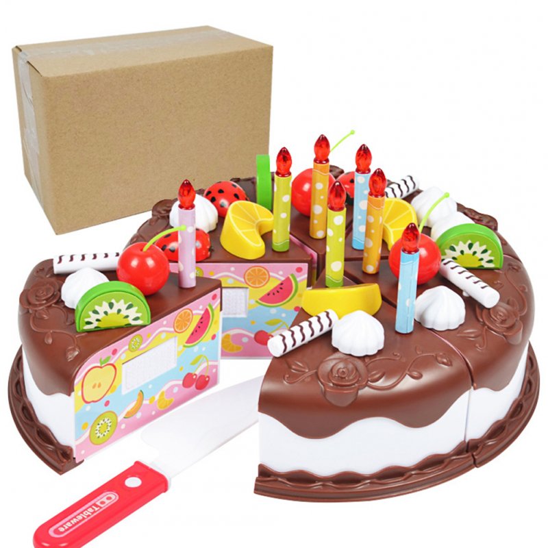 37pcs/Sets Funny Toys Birthday Cake DIY Model Children Kids Early Educational Pretend Play Kitchen Food Plastic Toys [37 sets] chocolate / express box 190g