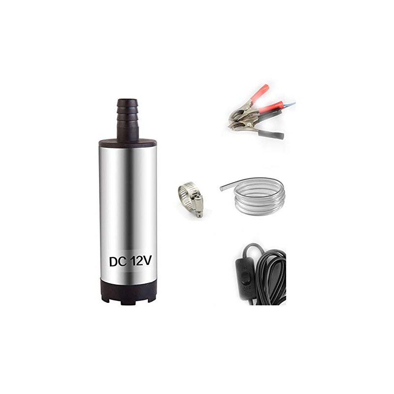 DC 12V Electric Submersible Pump Stainless Steel Submersible Pump for Water Diesel Oil Silver