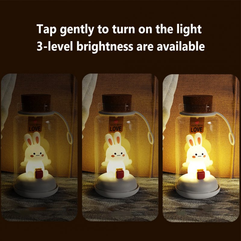 Drift Bottle Night Light Usb Rechargeable Pat Induction 3-level Brightness Cute Rabbit Lamb for Kids Gifts 
