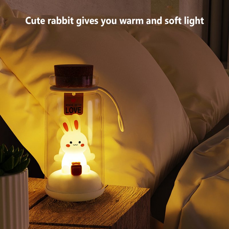 Drift Bottle Night Light Usb Rechargeable Pat Induction 3-level Brightness Cute Rabbit Lamb for Kids Gifts 