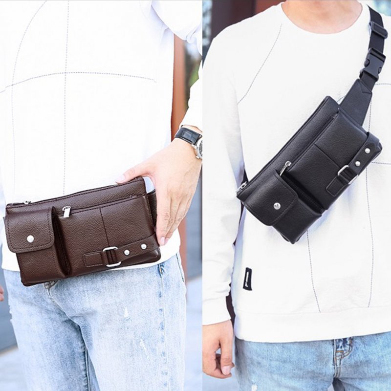 Men Phone Waist Bag Pu Single Shoulder Bag Satchel for Outdoor Sports 