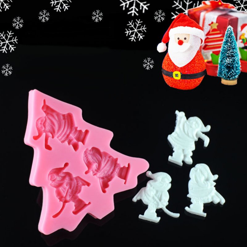 3D Christmas Ski Santa Shape Fondant Silicone Mold Chocolate Cake Gumpaste Candy Decorating Tool