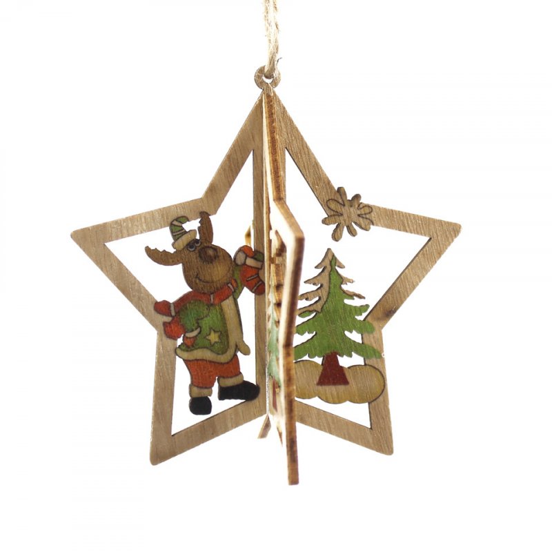 3D Christmas Wooden Pendant DIY Color Printing Santa Snowman Pendant Creative Christmas Tree Decoration Gift Stars - elk