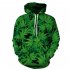 3D Green Leave Printing Hooded Sweatshirts for Lovers green S