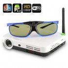 3D LED Quad Core  Projector for home  education or business use  has DPL technology Wi Fi Support and 3D functions and comes with 3D Glasses and Stand 
