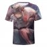 3D Pattern Printed Shirt Short Sleeves and Round Neck Top Pullover for Man F XL