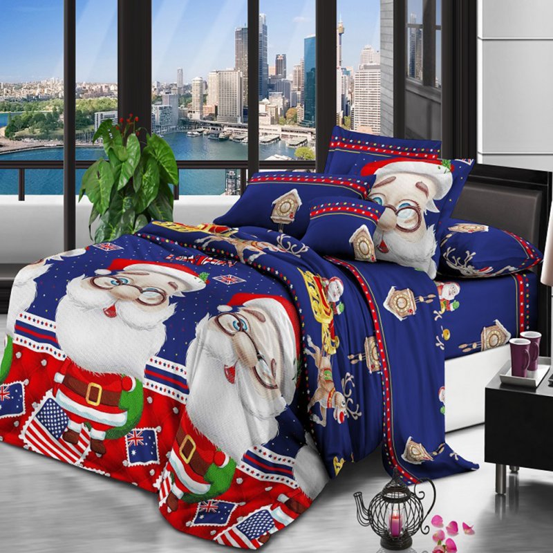3D Santa Claus Printing Bed Sheet + Quilt Cover + Pillowcase Bedding Set