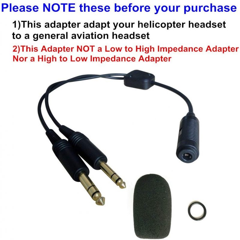 Helicopter to General Aviation Headset Adapter Adapt Helicopter Headset to General Aviation Free with Super High Density Sponge O-ring Suit for David Clark Avcomm ASA black