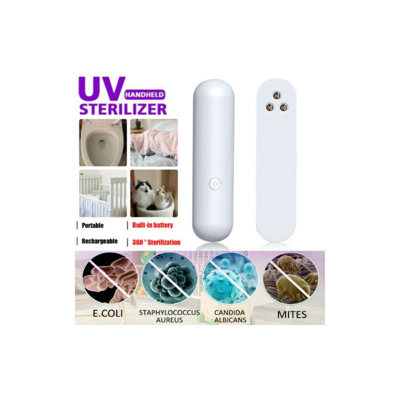 3LEDs Portable UVC Light Sterilizer Usb Rechargeable Handheld Disinfection Lamp Silver