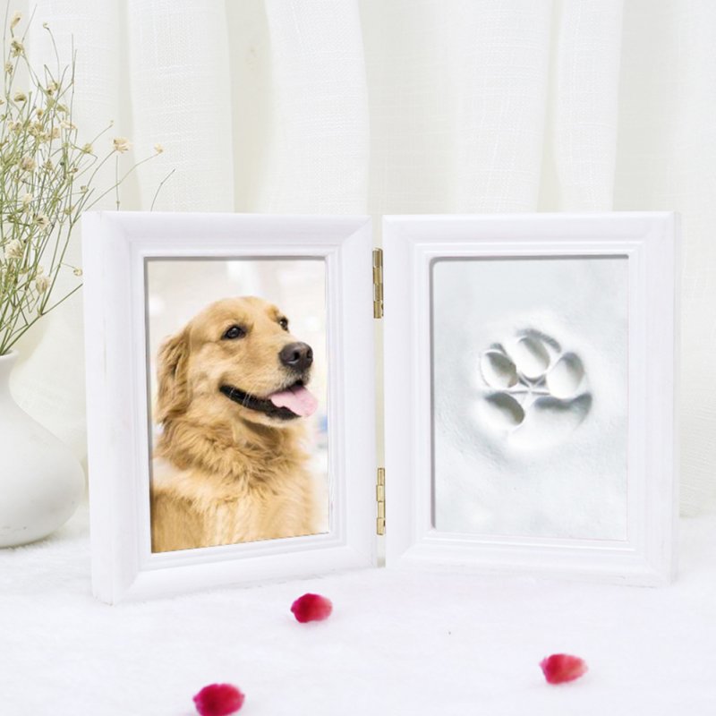 5 Inch Multi-functional Pawprint Kit Non Polluting Solid Wood Picture Frame Set For Dogs Cats Rabbits (23 x 15.5 x 2cm) white clay log frame