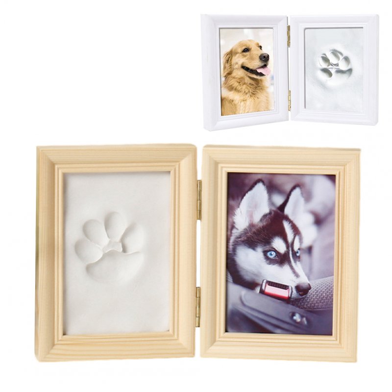 5 Inch Multi-functional Pawprint Kit Non Polluting Solid Wood Picture Frame Set For Dogs Cats Rabbits (23 x 15.5 x 2cm) white clay log frame