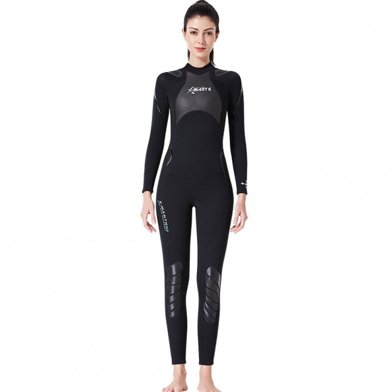 3MM Diving Suit Men Siamese Warm Women Long Sleeve Cold-proof Winter Swimwear Female black_M