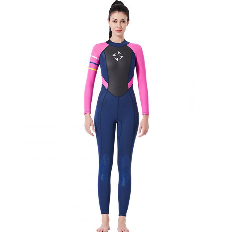 3MM Diving Suit Women Siamese Long Sleeve Warm Outdoor Coldproof Winter Diving Suit Blue red sleeve_S