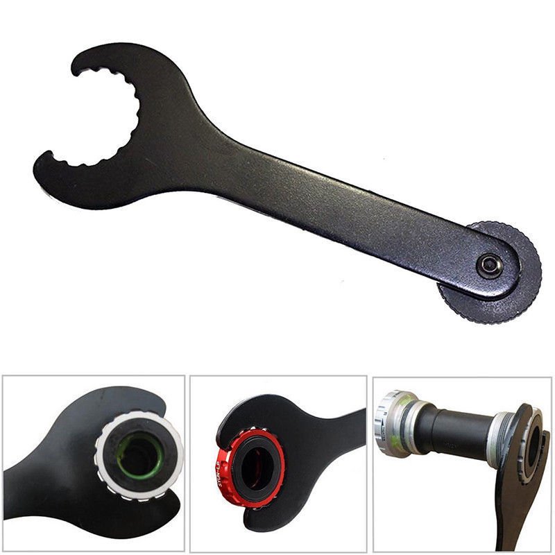 Integrated Axle Wrench Bicycle Repair Tools Bottom Bracket Install Spanner Hollow with Crank Cover black