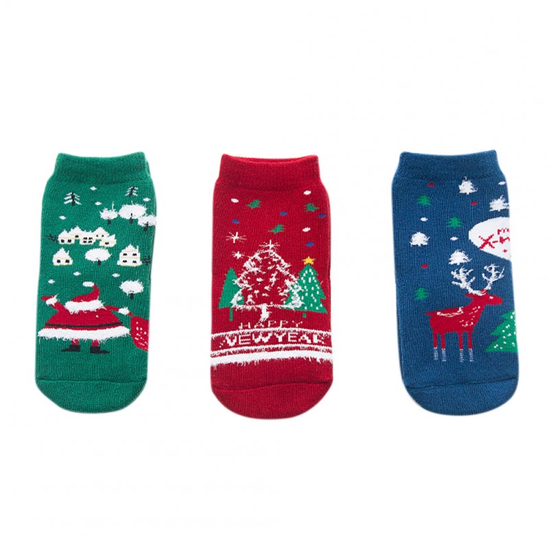 3Pairs/Set Cartoon Christmas Style Children Thickened Low Tube Warm Socks