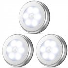 3Pcs 6LEDs Silver Color Round Shape Induction Round Shape Light for Cabinet Closet  White light_6LED