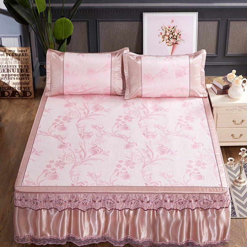3Pcs/Set Detachable Foldable Sleeping Mat with Zipper Jacquard Pillow Case Set  pink