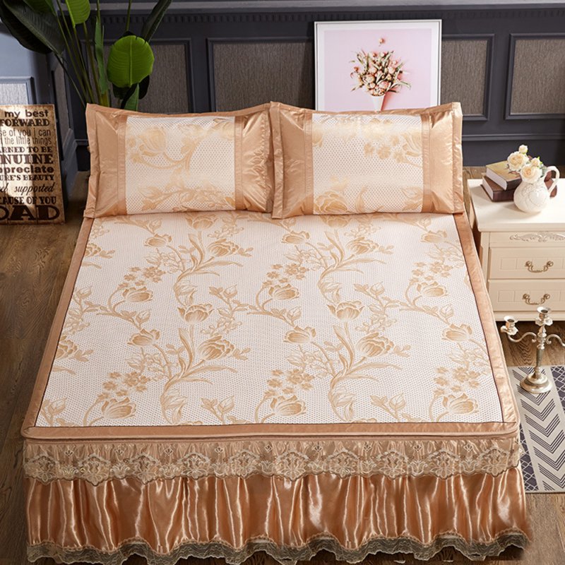 3Pcs/Set Detachable Foldable Sleeping Mat with Zipper Jacquard Pillow Case Set  gold