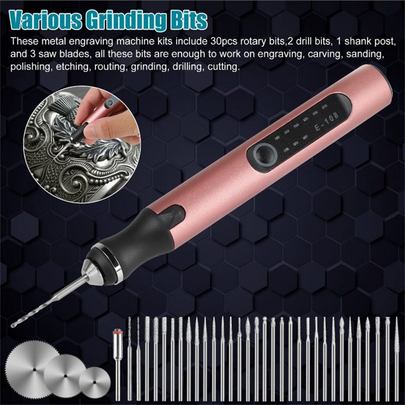38PCS 10w 4.2v Electric Engraving Pen with 300mah Battery 5000-18000 Rpm Multifunctional Mini Cordless Rotary Tools