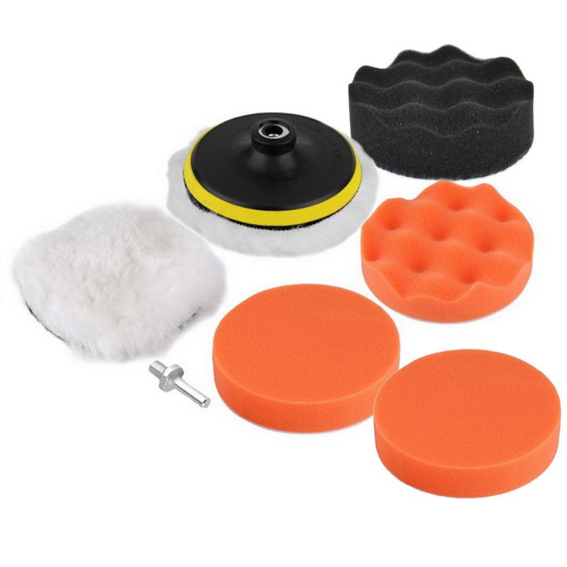 3/4/5in Car Polisher Pads, Sponge Polishing Buffer Pad Set with M10 Drill Adapter and Sucker - 7pcs 5