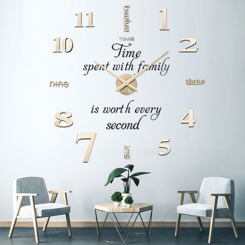 3d Diy Sticker Wall Clock Silent Non-ticking Retro Wall Clock Home Office Decor Gift 37 Inches (70-90cm) gold