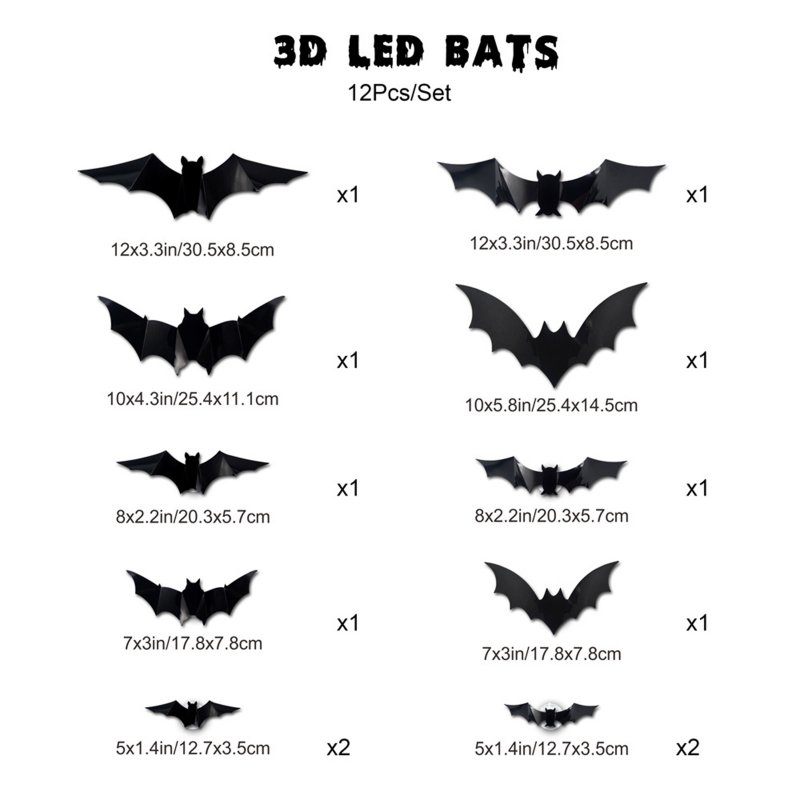 3d Halloween Led Bats Light Bat Stickers Waterproof Decorative Wall Sticker For Home Decor Indoor Party Decorations 12pcs opp