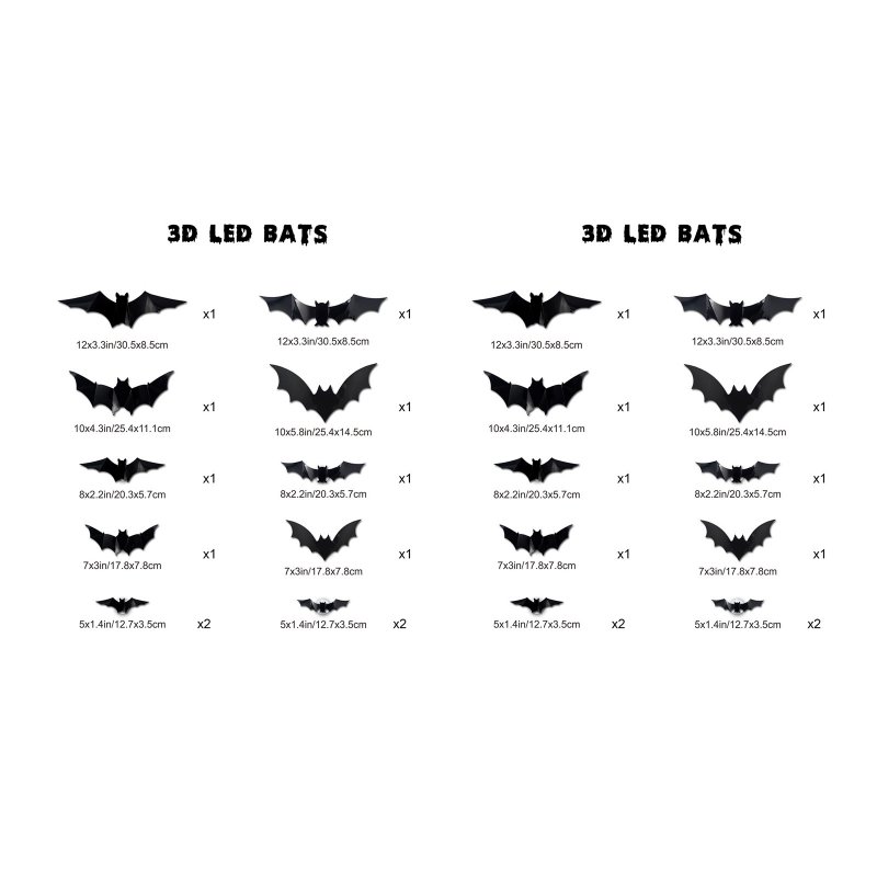 3d Halloween Led Bats Light Bat Stickers Waterproof Decorative Wall Sticker For Home Decor Indoor Party Decorations 24pcs