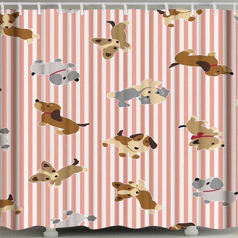 3d Printing Shower  Curtain Waterproof Bathroom Hanging Curtain Decoration Striped cute dog_150*180cm