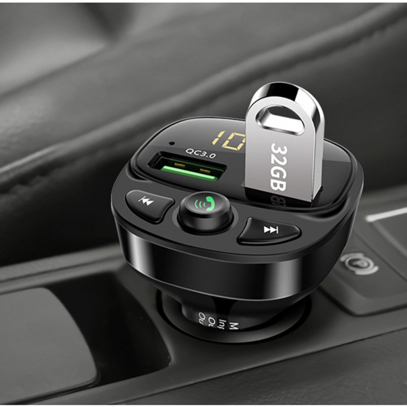 Car Mp3 Bluetooth-compatible Fast  Charger Dual Usb Car Cigarette Lighter Qc3.0 Supports Hands-free Calling Fm Transmitter Mp3 Player black_Compatible for Hyundai HY87Q-fast charging