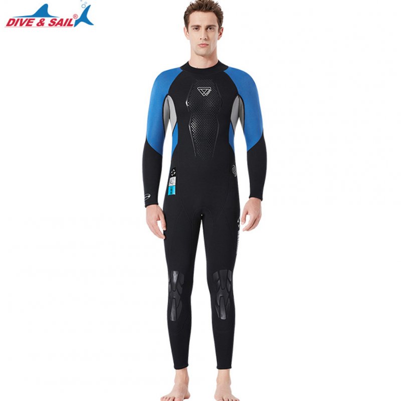3mm Wetsuit Warm Neoprene Scuba Diving Spearfishing Surfing Long Sleeves Wetsuit Black blue_M